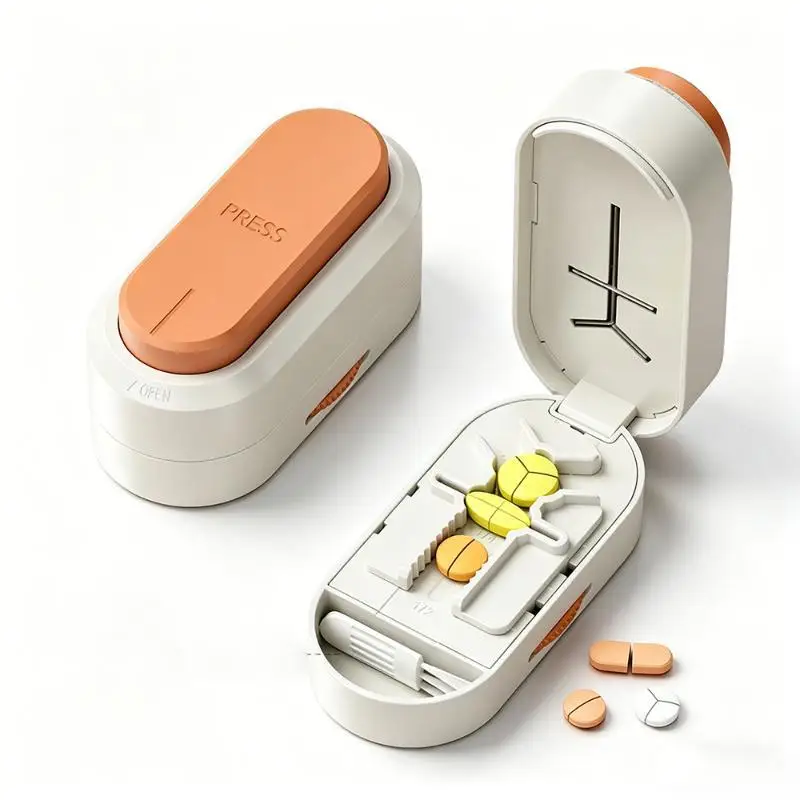 1Pcs 2 in 1 Pill Cutter and Storage Box Precise Medicine Slicing Tool for 1/2 1/3 1/4 Tablet Split Daily Use Organization