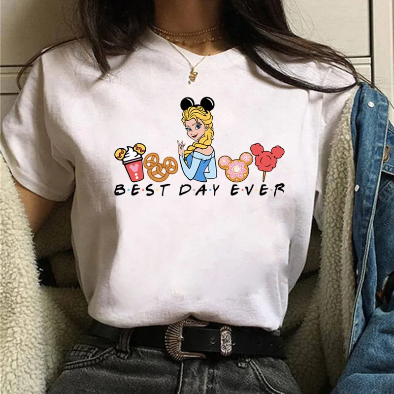 Harajuku Best Day Ever Disney ciuchy koszulka damska księżniczki damskie Sumer ubrania z krótkim rękawem t-shirty bluzki damskie