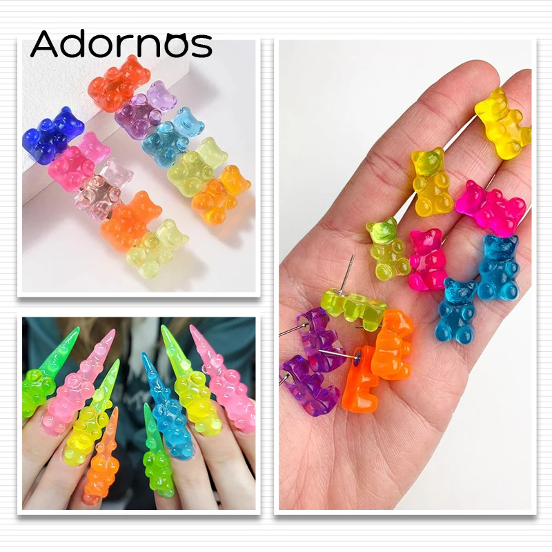 18pcs Cute Gummy Resin Bear Accessories Mini Bears Earrings Jewelry Making Supplies Handmade DIY Necklaces Hairclips Decorations