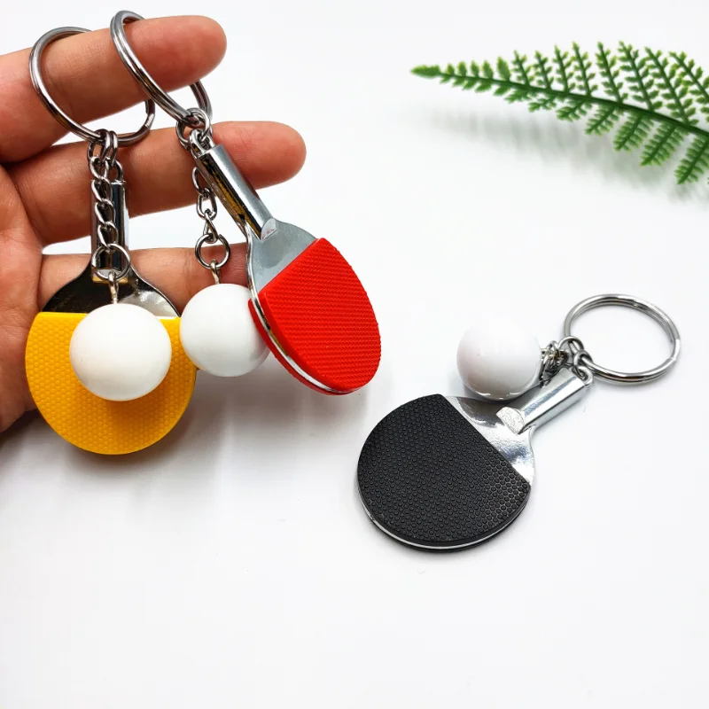 7 Colors Cute Ping Pong Racket Pendants Souvenir Table Tennis Ball Key Chain Ball Sports Fans Key Ring Gift Ornament Accessories