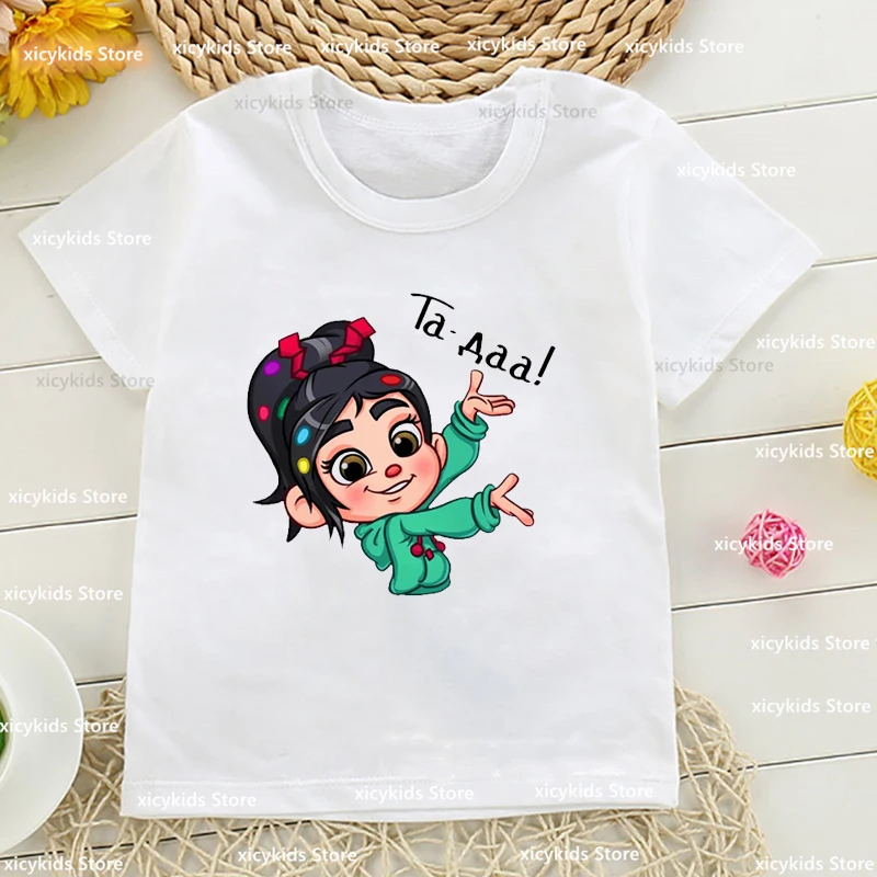 

2023 New Girls T-Shirts Cute Vanellope Little Girls Cartoon Print Clothes Child Girls White Shirt Fashion Kids Tshirts wholesale