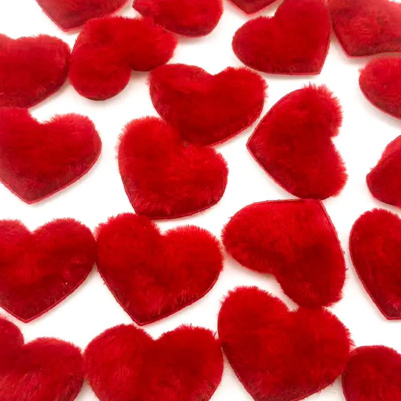20 Stück rote, flauschige Herzapplikationen, Plüsch-Herz-Stoffaufnäher, zum Selbermachen von Haarschleifen, zum Nähen an Kleidung, als Valentinstags- und Bastelzubehör. – Detail 6