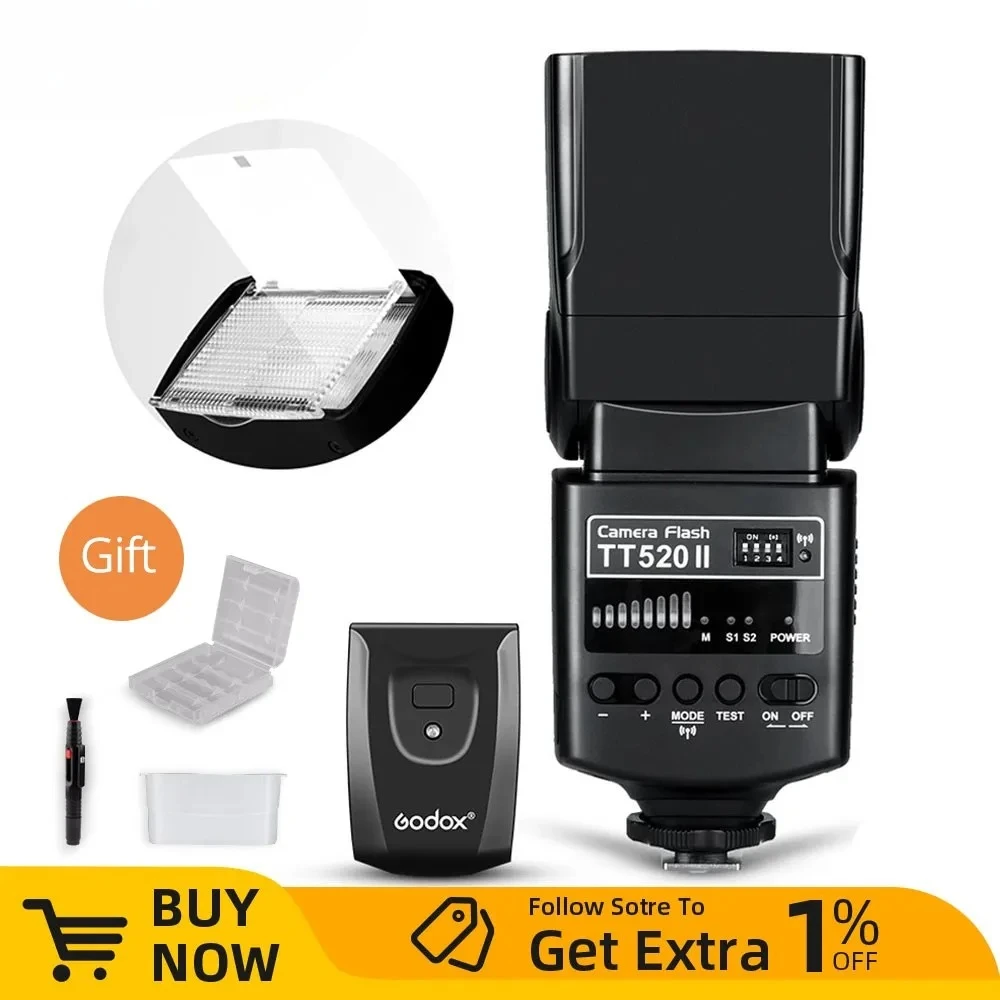 

Godox TT520 II Flash TT520II with Build-in 433MHz Wireless Signal + Transmitter Kit for Canon Nikon Pentax Olympus DSLR Cameras