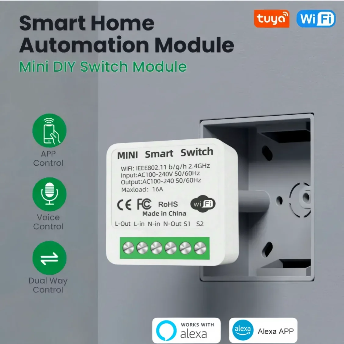 2 Way Control Tuya Mini 16A WiFi DIY Switch Smart Life App Smart Home Automation Module Interruptor Work for Alexa Google Home