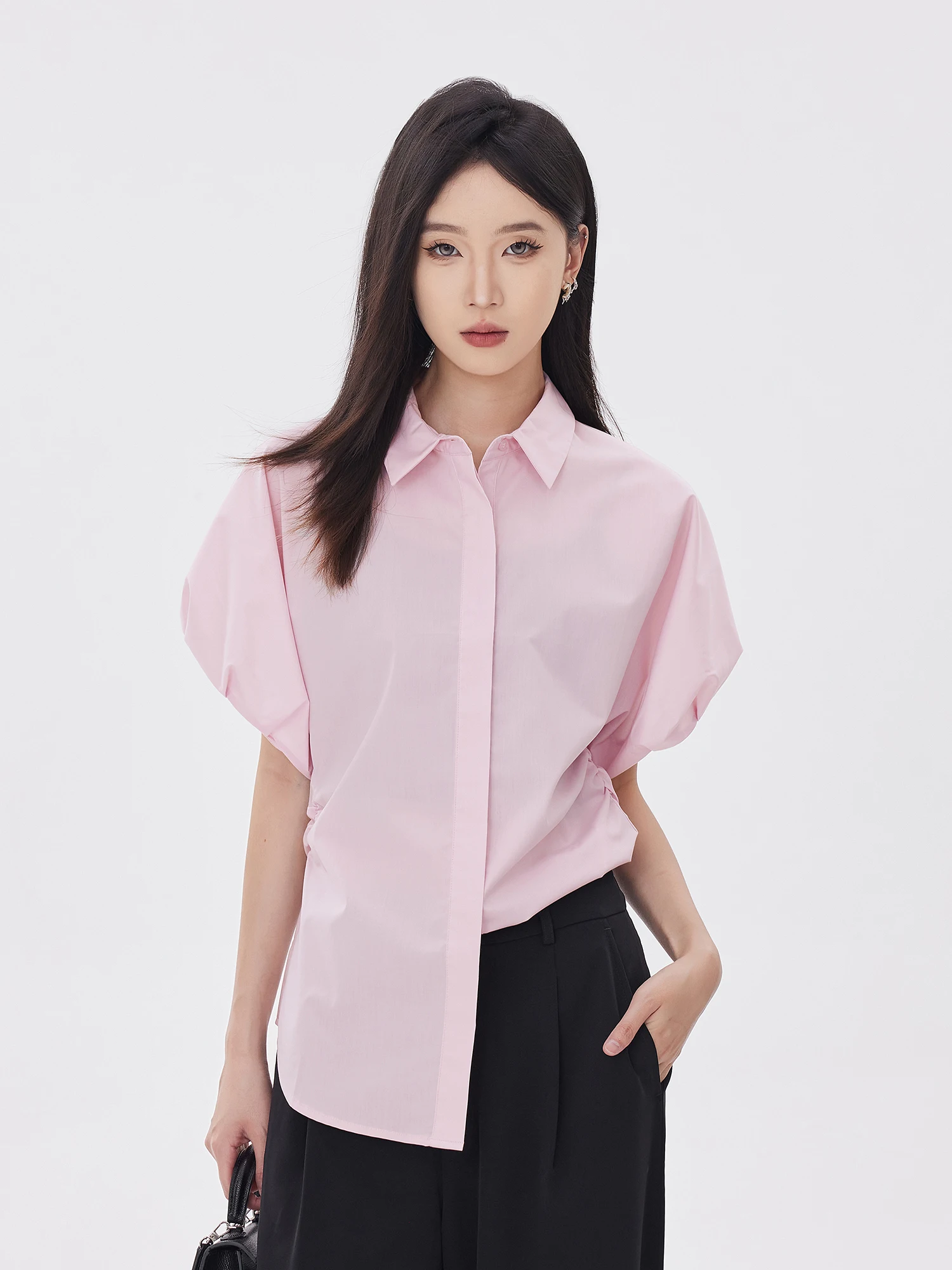 

Women's Casual Loose ort Sve Bubble Sve irt Stand Collar Comfortable Breathable Polyester Fiber Faion Sle