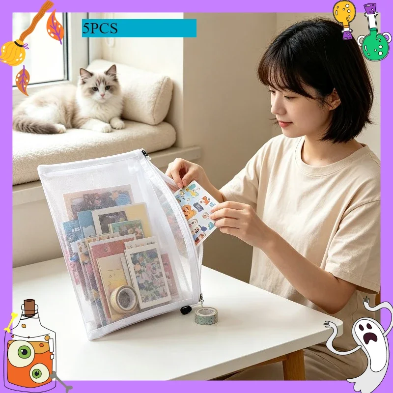 Hot Sell Portable Mesh Zipper Storage Bags 5Pcs Transparent Children Toy Puzzle Building Blocks Classification Finishing Organi