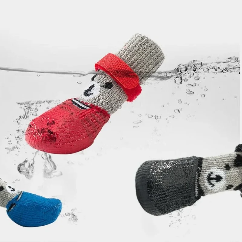 4pcs Puppy Dog Teddy Socks Waterproof Cat Shoes Anti-Scratch Foot Cover Anti-Dirty Pet Socks Small Cat Dogs Knit Warmpet Socks