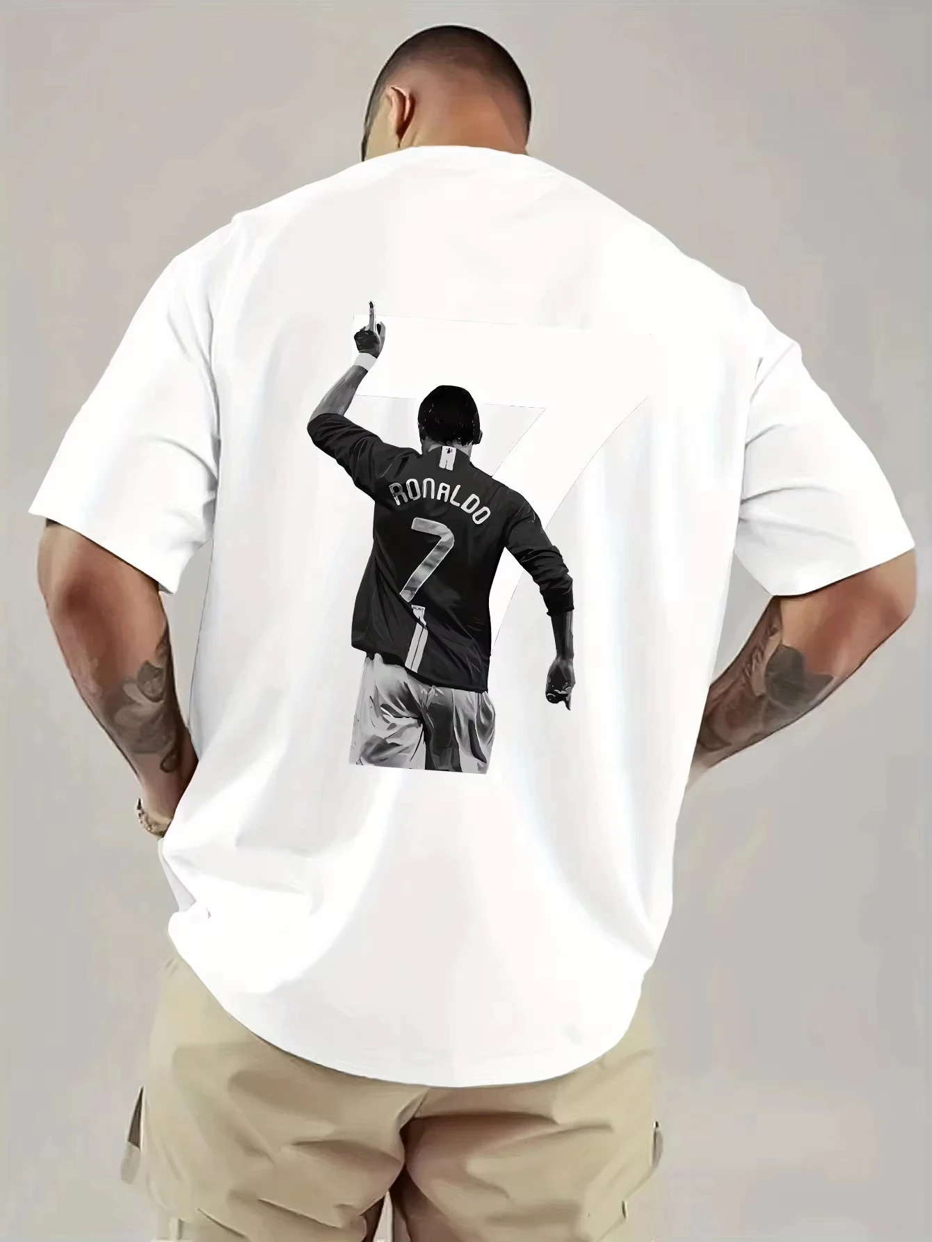 White CR7 Cristiano Ronaldo Pattern T-Shirt Cotton Graphic Tee Men Women Summer Streetwear