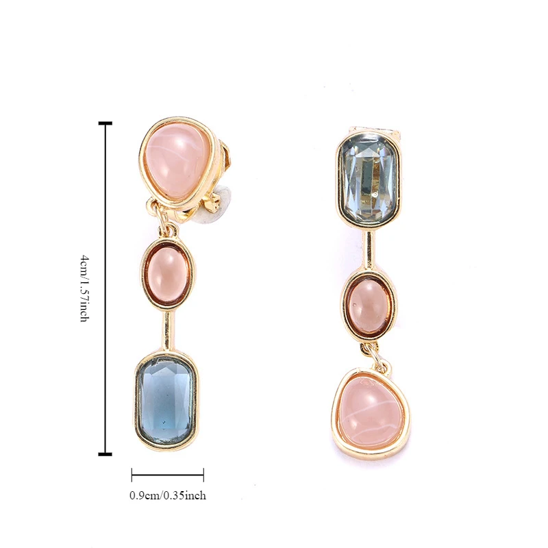 Fashionable Colored Resin Drop Stone Simple Ear Clips for Women Party Retro Color Temperament Clip on Earrings Without Earholes