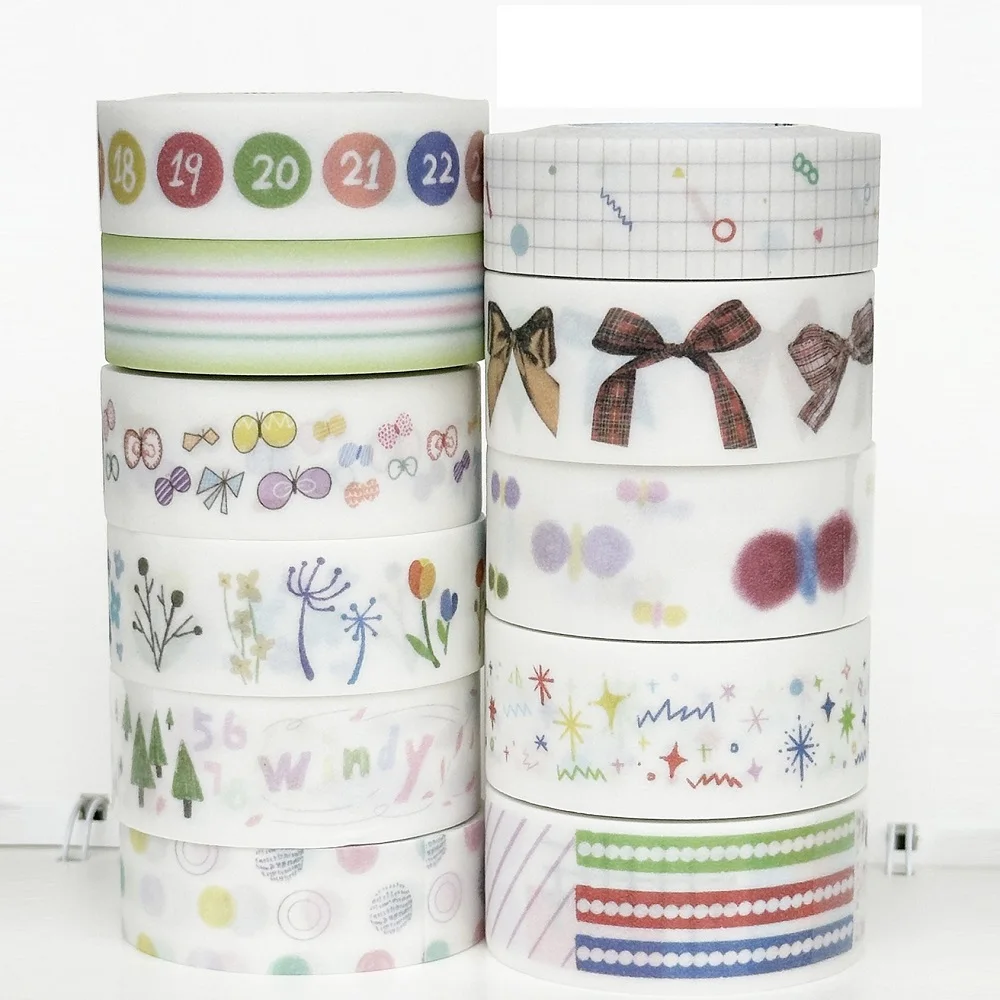 Flash sand washi tape with release paper bow tie / star / flower for use in junk journaling, school supplies, craft supplies