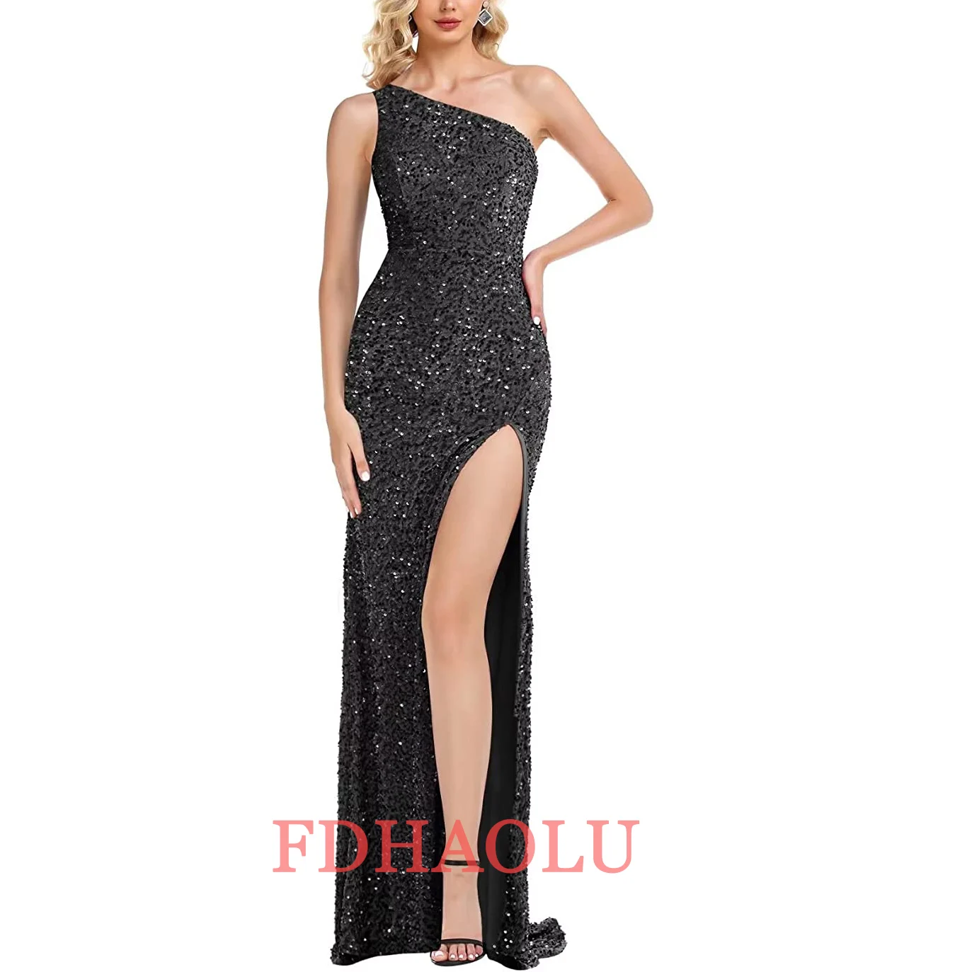 Robe de Bal à Paillettes Asymétrique Personnalisée pour Femme, Tenue de Soirée Longue, Sirène, Sexy, Fendue, LO2038