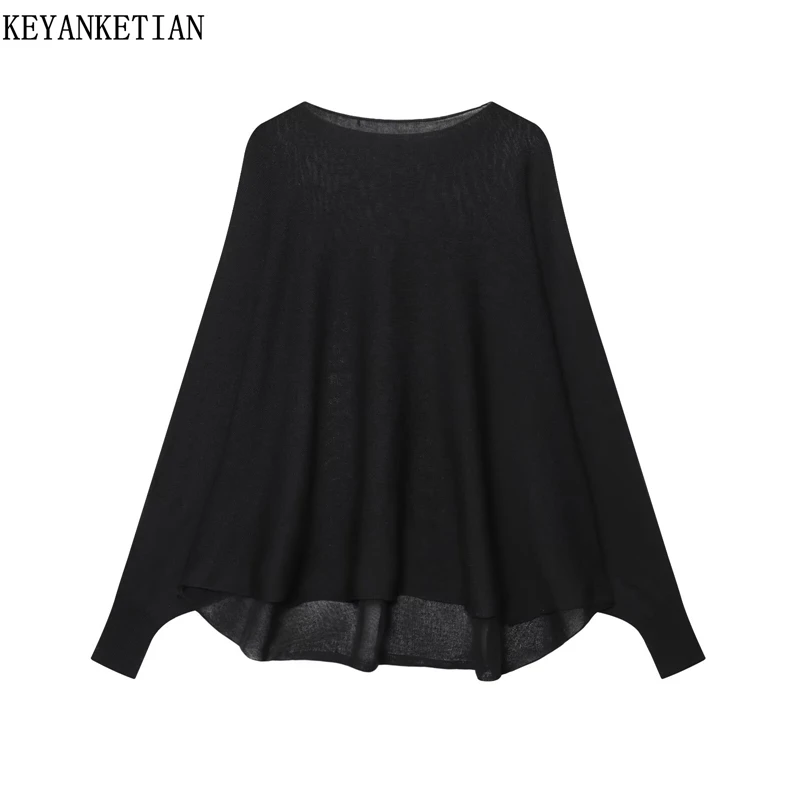 

KEYANKETIAN Spring New Women's Batwing Sleeve Knitted Top Soft Touch Smock Simple style Loose O-Neck Thin Pullover Sweater