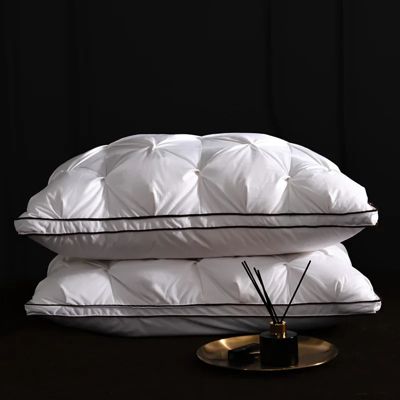 Winter White Goose Down Pillows Down-proof 100% Cotton Rectangle Bedding 3D Style Queen King Bed Pillow for Sleep Pillow Gift