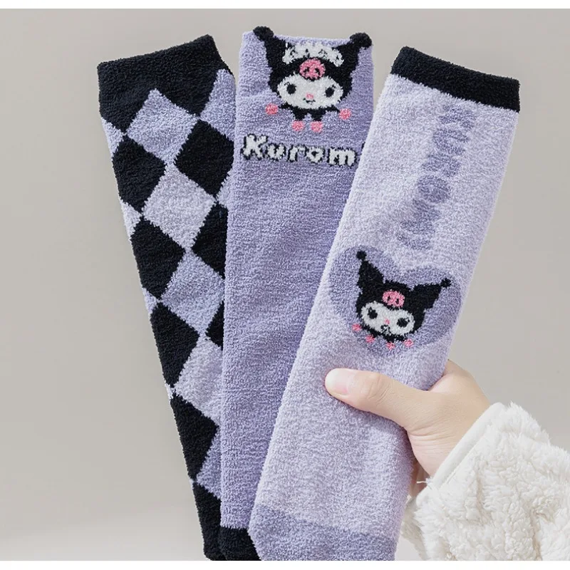 MINISO New Sanrio Series Velvet Warm Girl Socks Cartoon Black Beauty Anti-slip Sweat-Wicking Calf Socks Girls Christmas Gifts