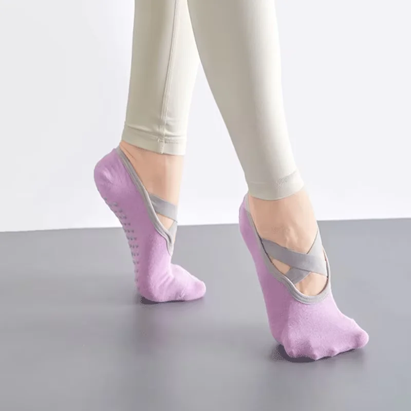 5 pares de meias de algodão antiderrapantes femininas, tiras antiderrapantes, yoga, balé, pilates, fitness, esporte, absorvente de suor, respirável