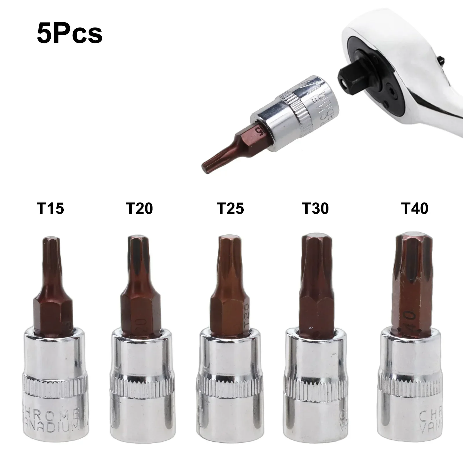 5PCS Torx Screwdriver Bit 1/4 Inch Drive Socket Ratchet Socket Wrench Adapter Hand Tools T15 T20 T25 T30 T40