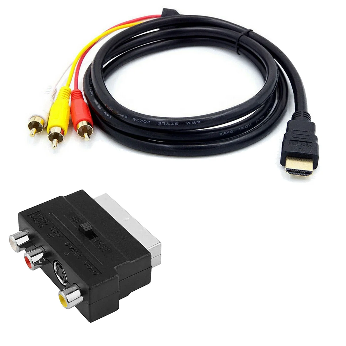 1080P HDMI-Compatible Male S-Video To 3 RCA AV Audio Cable W/SCART To 3 RCA Phono Adapter