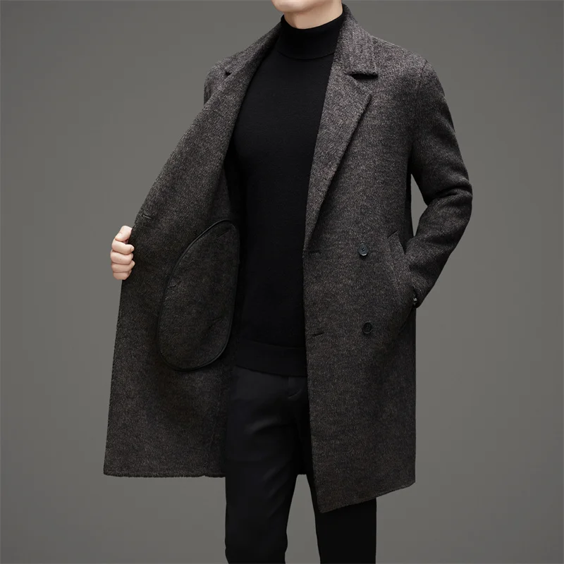 

High Quality Men's Woolen Coats Autumn Outwear Long-Length Warm Wool Windbreaker Jackets Business Casual Loose Overcoat Clothing