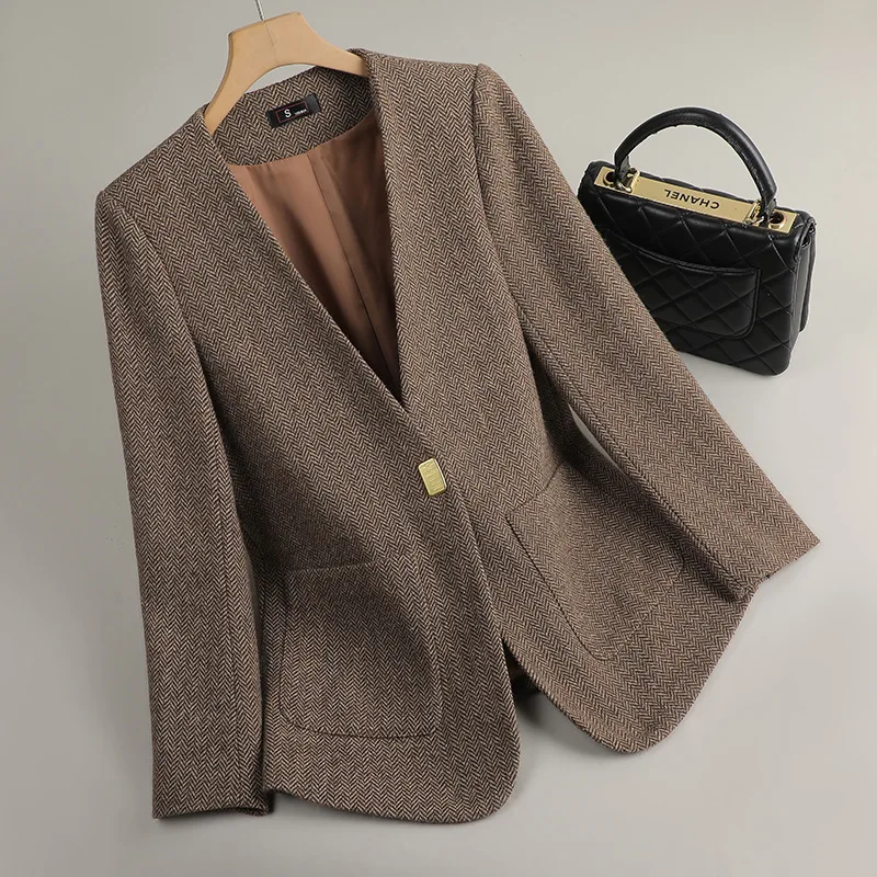 Collarless Blazer Women Outerwear 2025 New Spring Autumn Casual Suit Top Ladies Office Blazers Coat Female Formal Suit Jacket