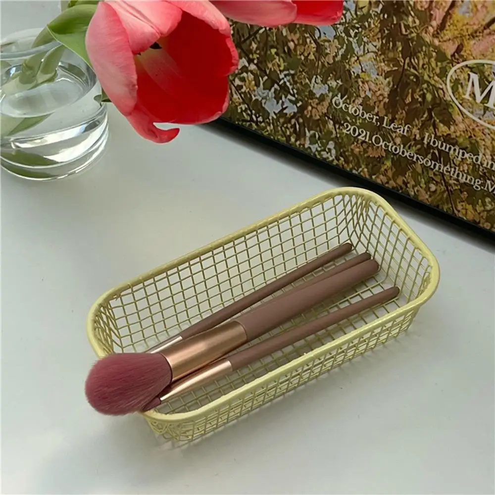 Metal Storage Basket Ins Style Makeup Tools Photocards Data Cable Desktop Sundries Organizer Candy Color Vintage Home Decoration