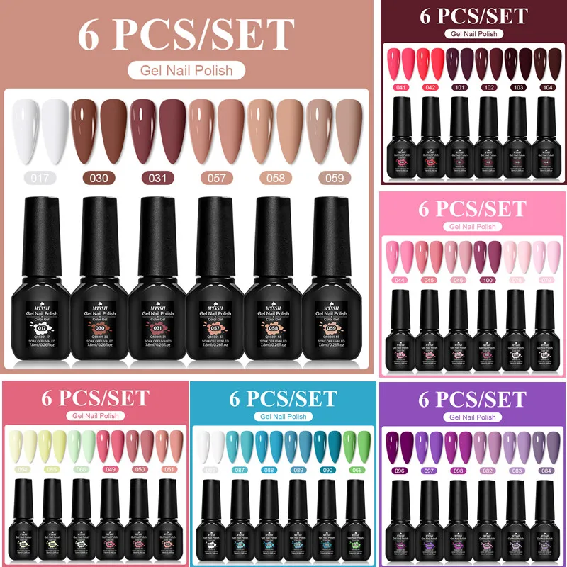 6pcs 7.8ml Gel Nail Polish Set Vibrant Color Nails Art Soak Off LED UV Gel Varnish For All Season Long Lasting DIY Nail Supplies