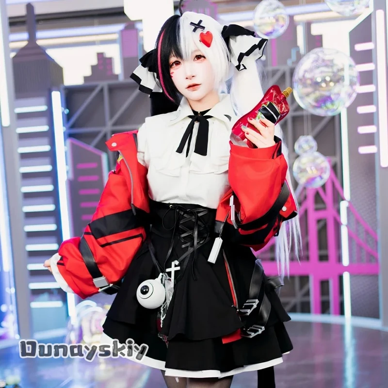 

MAG COS^Anime Game Neverness To Everness Cosplay Lacrimosa Costume Y2K Punk Red Short Coat Black Dress Goth Lolita Jirai Kei