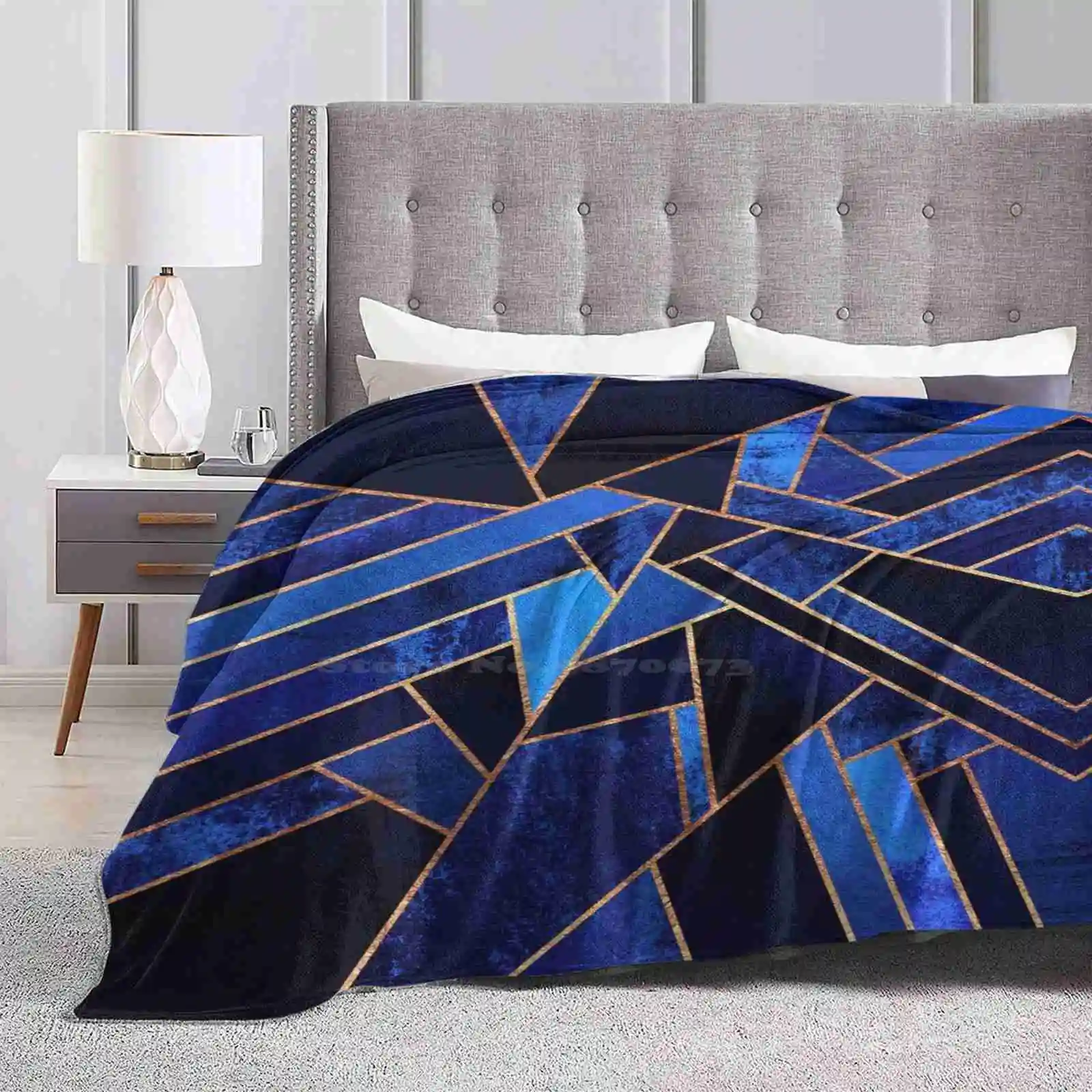 Blue Night Top Quality Comfortable Bed Sofa Soft Blanket Graphic Abstract Geometry Geometric Lines Dark Blue Mosaic Modern