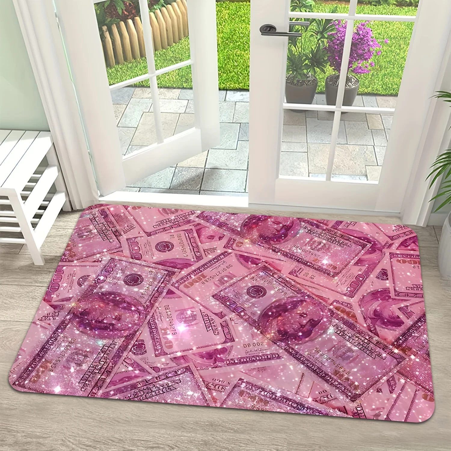 

VIKAMA Shimmering Pink Money Print Carpet, Soft And Dirt-Resistant Home Decor. For Entryway, Bedroom, And Gaming Room Floor Mat