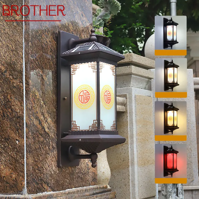 

BROTHER Solar Wall Lamp Vintage Outdoor Sconce LED Waterproof IP65 for Home Courtyard Balcony Lighting Decor