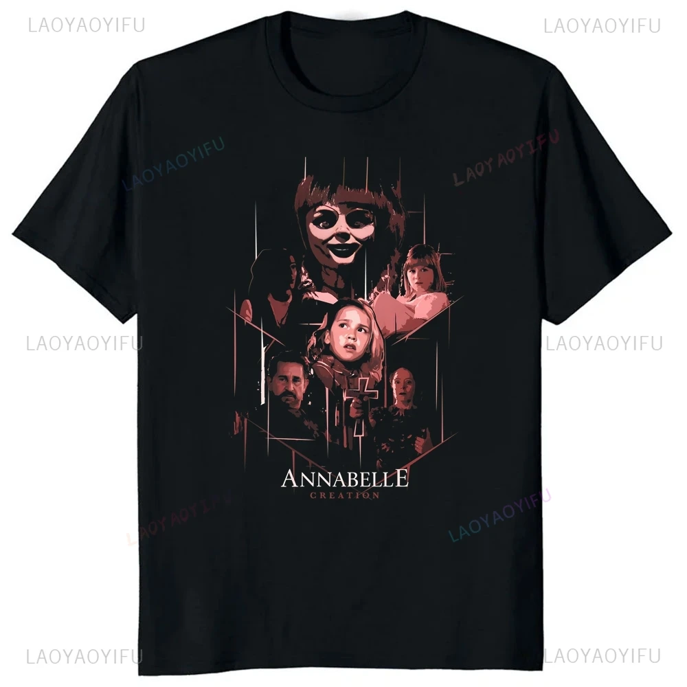 Happy Halloween Loose Short Sleeve T-shirt Vintage Horror Movie Annabelle Unisex Trend Unisex Shirt Graphic Oversized T-shirt