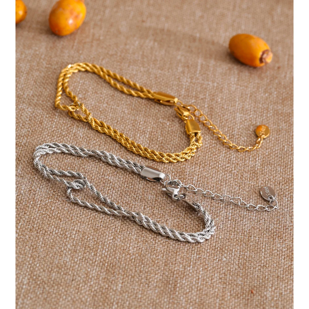 Yhpup Stainless Steel Double-Layer Chain Knot Bracelet Bangle Water Resistant Metal Fashion Basic Popular Jewelry Gift Wholesale