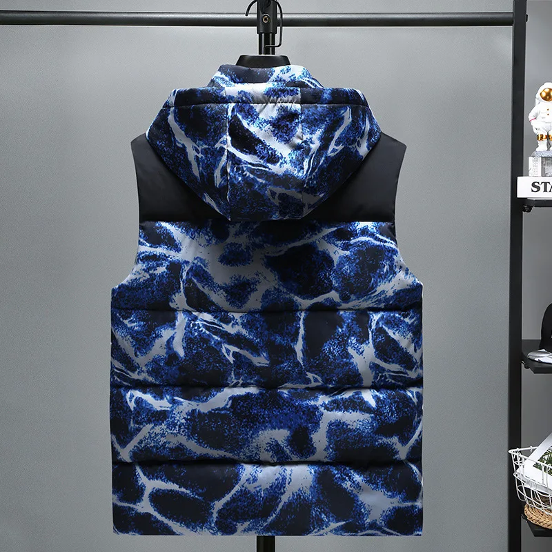 #3615 Winter Vest Men Slim Tie Dye Camouflage Sleeveless Jacket Zipper Vintage Streetwear Down Vest Coat Plus Size 6XL 7XL 8XL