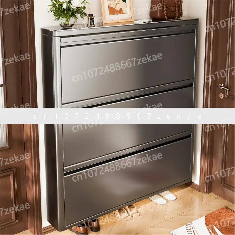 

Ultra-thin Steel Shoe Cabinet 12CM Household Entrance Shoe Rack Integrated Against The Wall