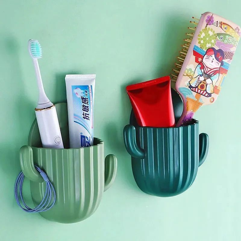 Wall Self-adhesive Storage Rack Toothpaste Holder Brush Holder Cactus Storage Toothbrush Holder Wall Bathroom Accessorie