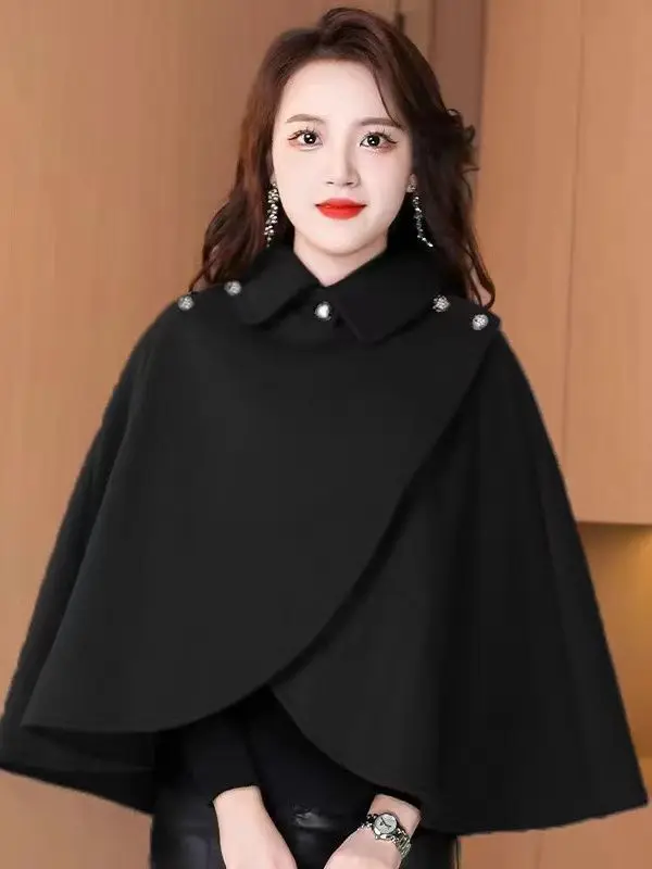 

Lazy Style Scarf Cloak Short Knitted Sweater Coat Long Sleeve Crew Neck Women's Winter Fashion Outerwear From Mainland Wh224