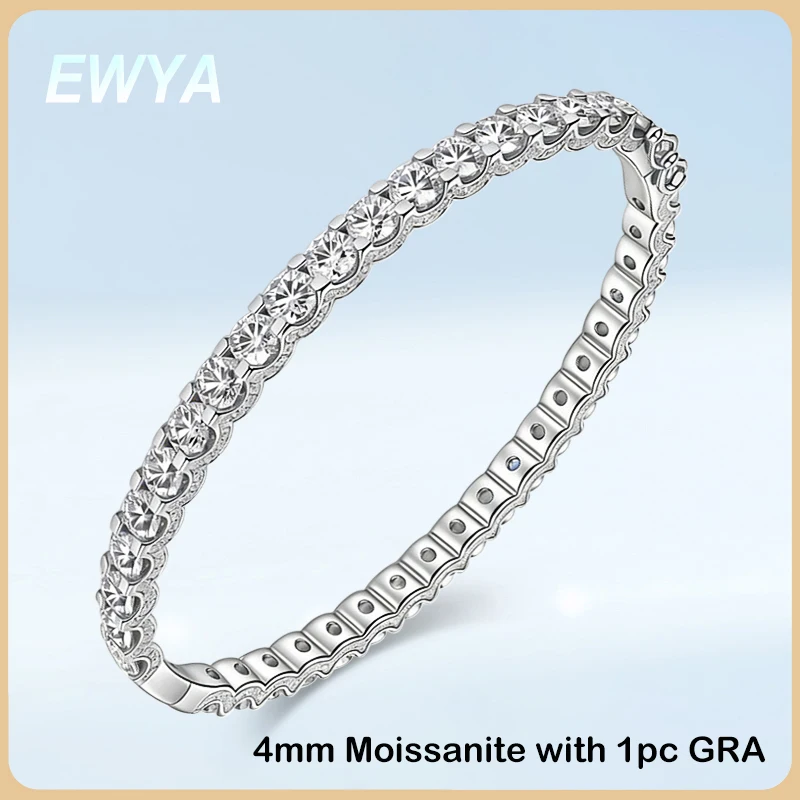 

EWYA 4mm 0.3CT GRA Certified D Color VVS1 Moissanite Tennis Bangle Bracelet For Women 925 Silver Lab Diamond Link Bracelets Gift