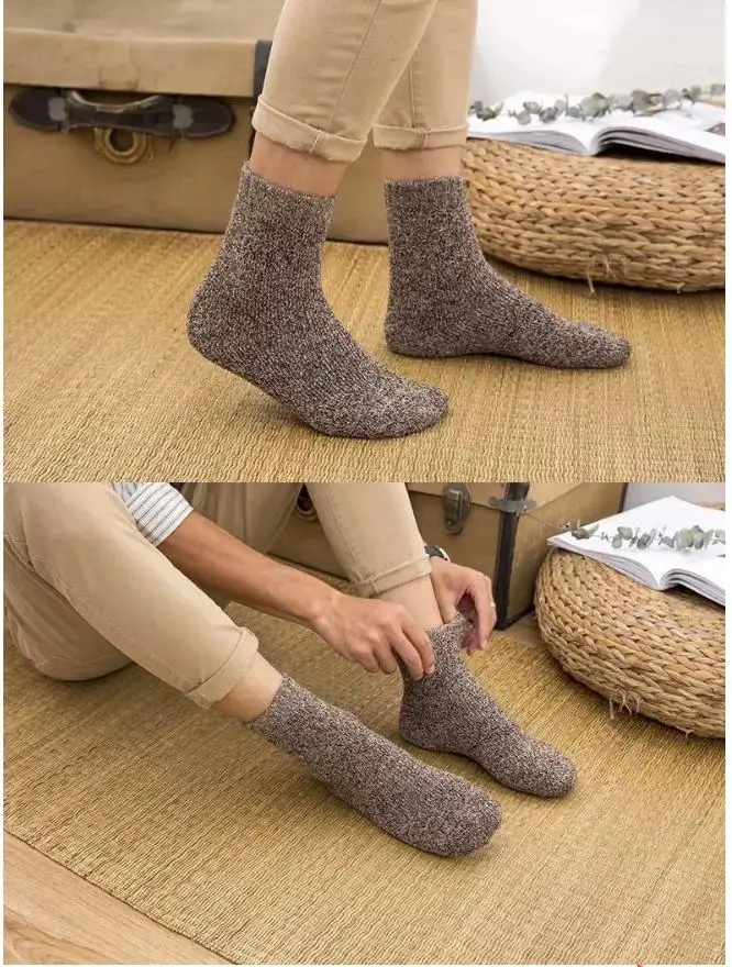 5 Paar/Lot Herren Winter Superdick Thermosocken Wolle Herren Damen Einfarbige Hochwertige Wollsocken Kälte- und Schneeschutz Warme Wollsocken – Detail 5