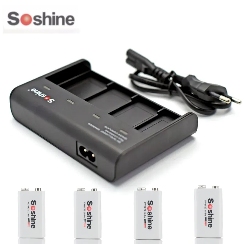 4PCS/LOT Soshine 6F22 9V 680mAh 5.03Wh Li-Po Rechargeable Battery With Battery Case Box