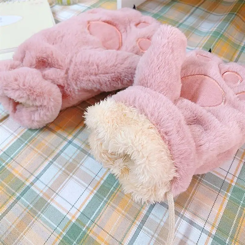 قفازات نسائية الدب النخيل باو الحيوانات أفخم مخلب قفاز الشتاء رقيق القط باو قفازات كاملة الأصابع الدفء جميل لينة فروي القفازات