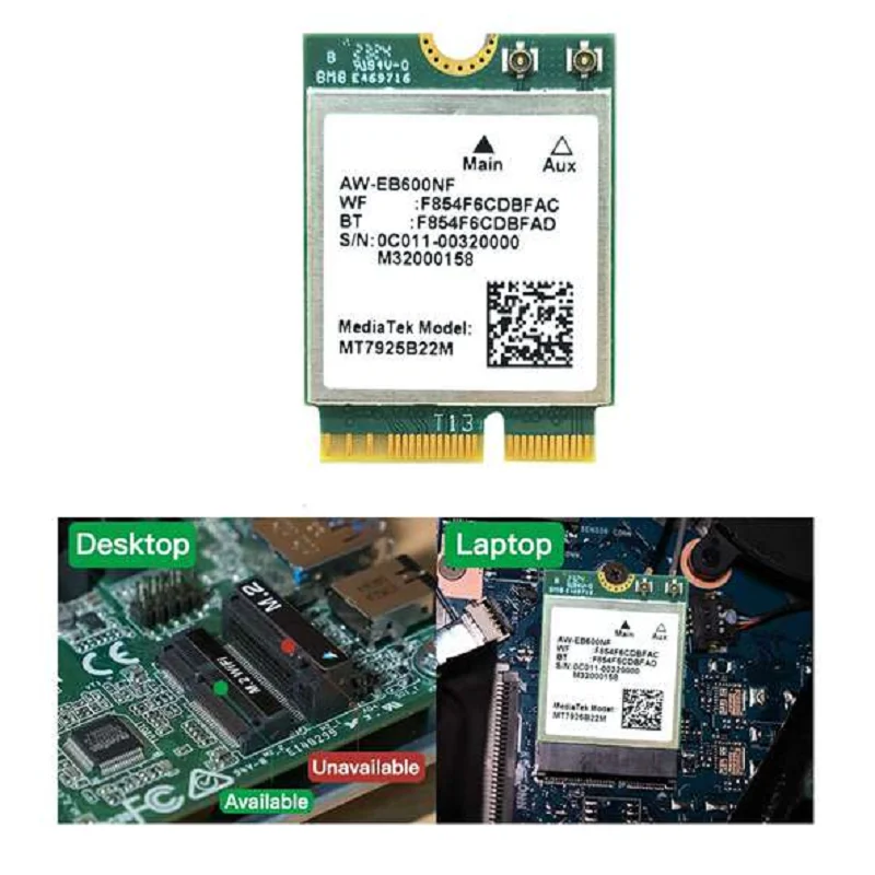 HOHO MT7925 WIFI 7 بطاقات + هوائيات مع يربك 5400Mbps M.2 ثلاثي الموجات 2.4G/5G/6G BT5.3 محول بطاقة WiFi لـ Win10/11 Linux #4