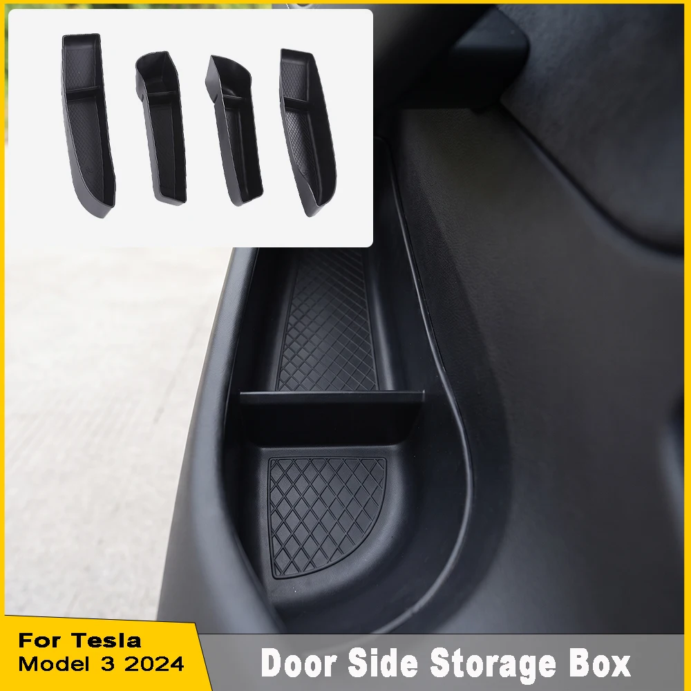 For Tesla Model Y 2024 Car Door Gate Slot Storage Box TPE Front Rear Gate Slot Anti Dirty Organizer Tray Interior Accessories