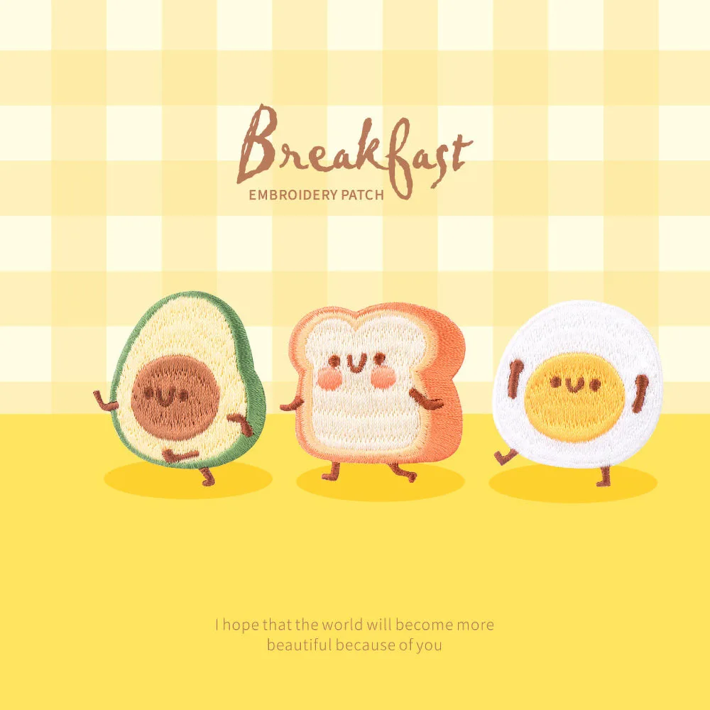 1 Piece Cute Breakfast Patch, Embroidery Stick on Clothes, Cartoon Avocado Bread Poached Egg DIY Decoration, Self-Adhesive