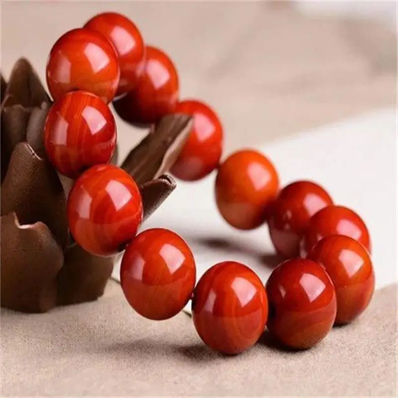 

Nanjiang Carnelian Bracelet Warring States Red Bracelet Natural Men's and Women's Single Circle Buddha Beads Bracelet Full Meat