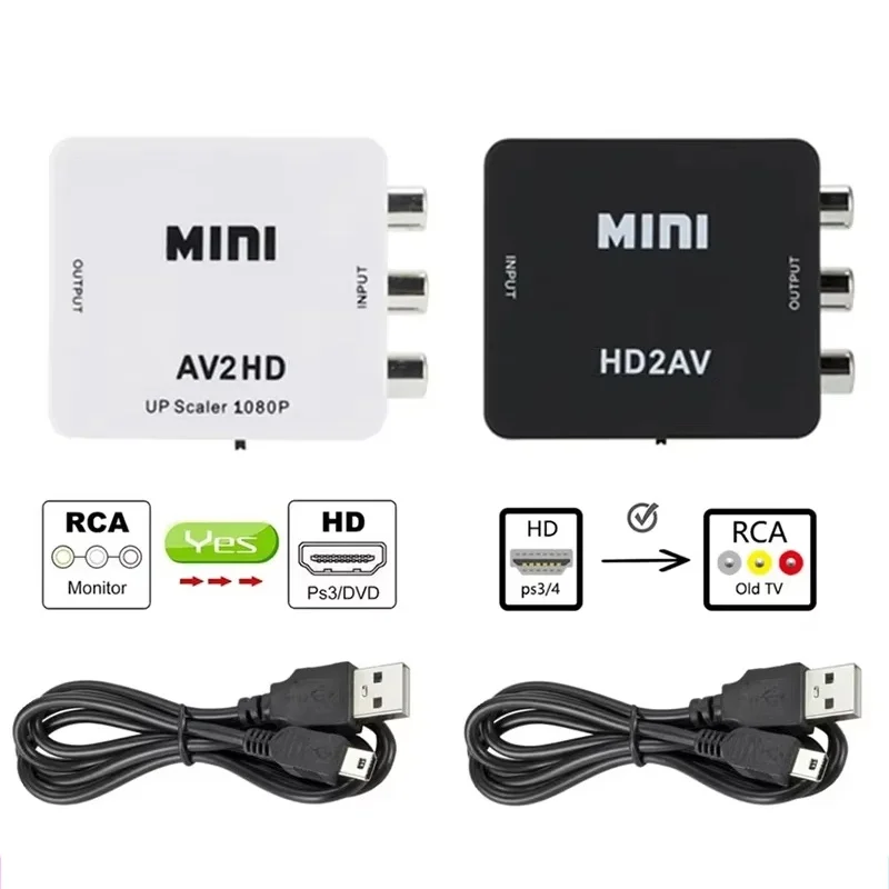 Adaptador RCA AV a HDTV 1080P, compatible con HDMI a AV, convertidor compuesto CVBS HDTV2AV con cable USB para consola Xbox y PC