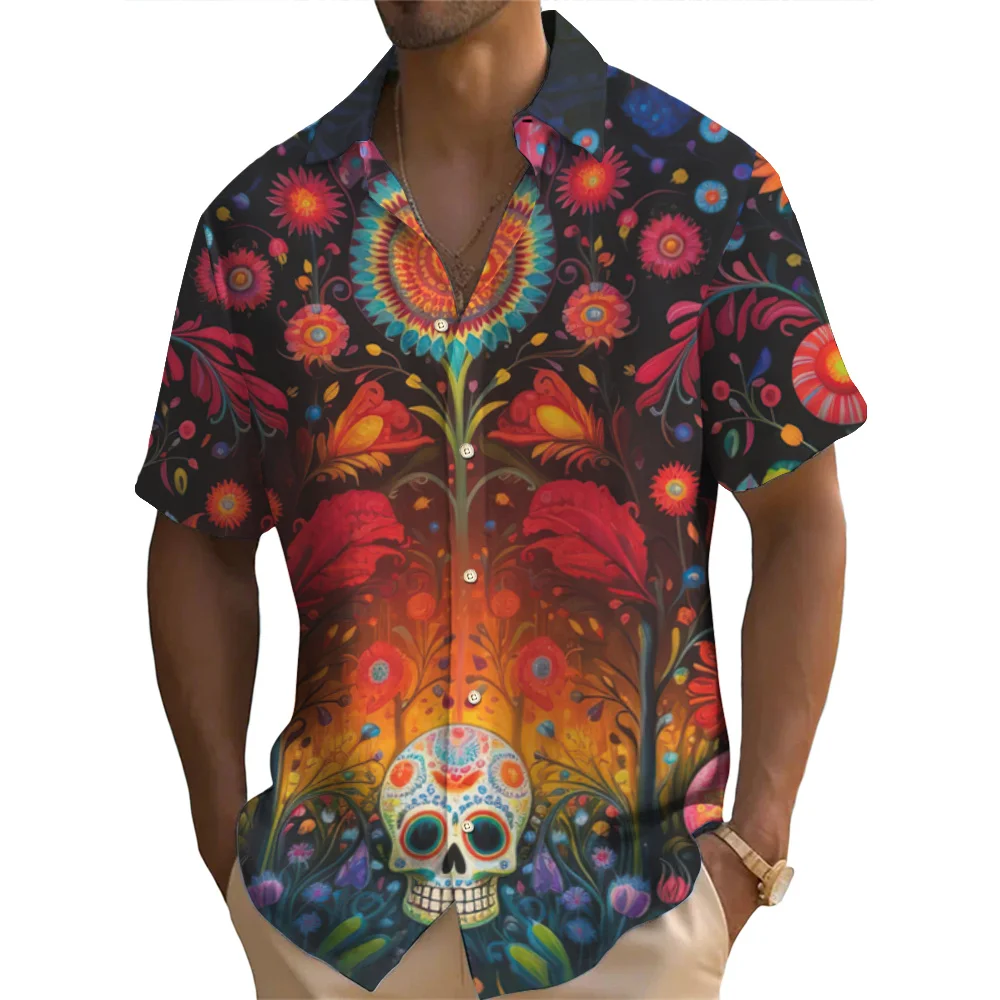 

Halloween Day of The Dead Beach Shirt Mexican Celebrates Skulls Hawaiian Casual Shirts Male Trendy Blouses Streetwear Clothes