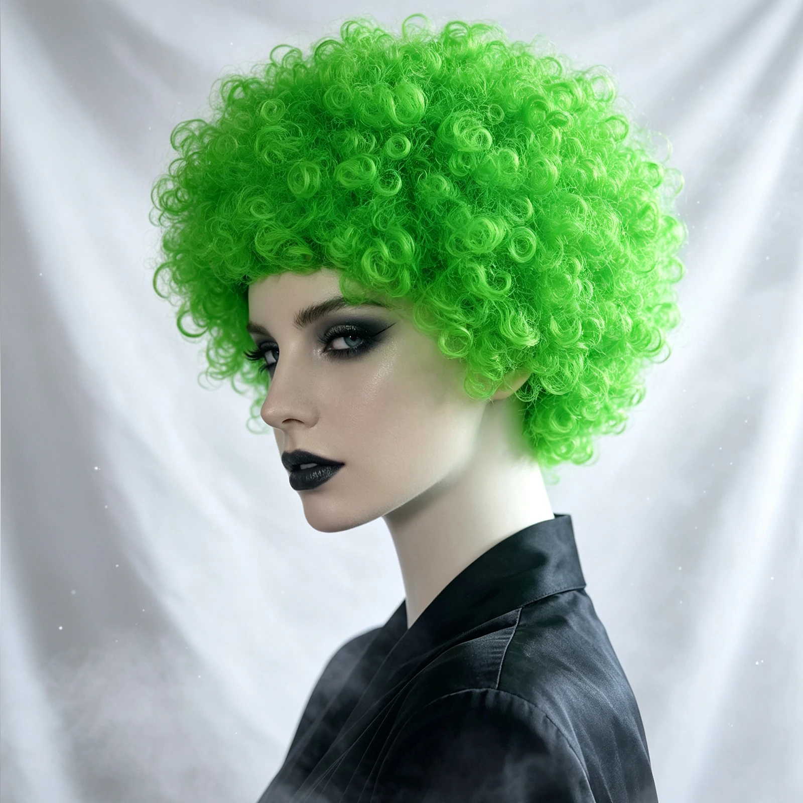 Women Men Green Short Afro Curly Synthetic Wig Fluffy Wig For Halloween Christmas Cosplay  Party Dress Up
