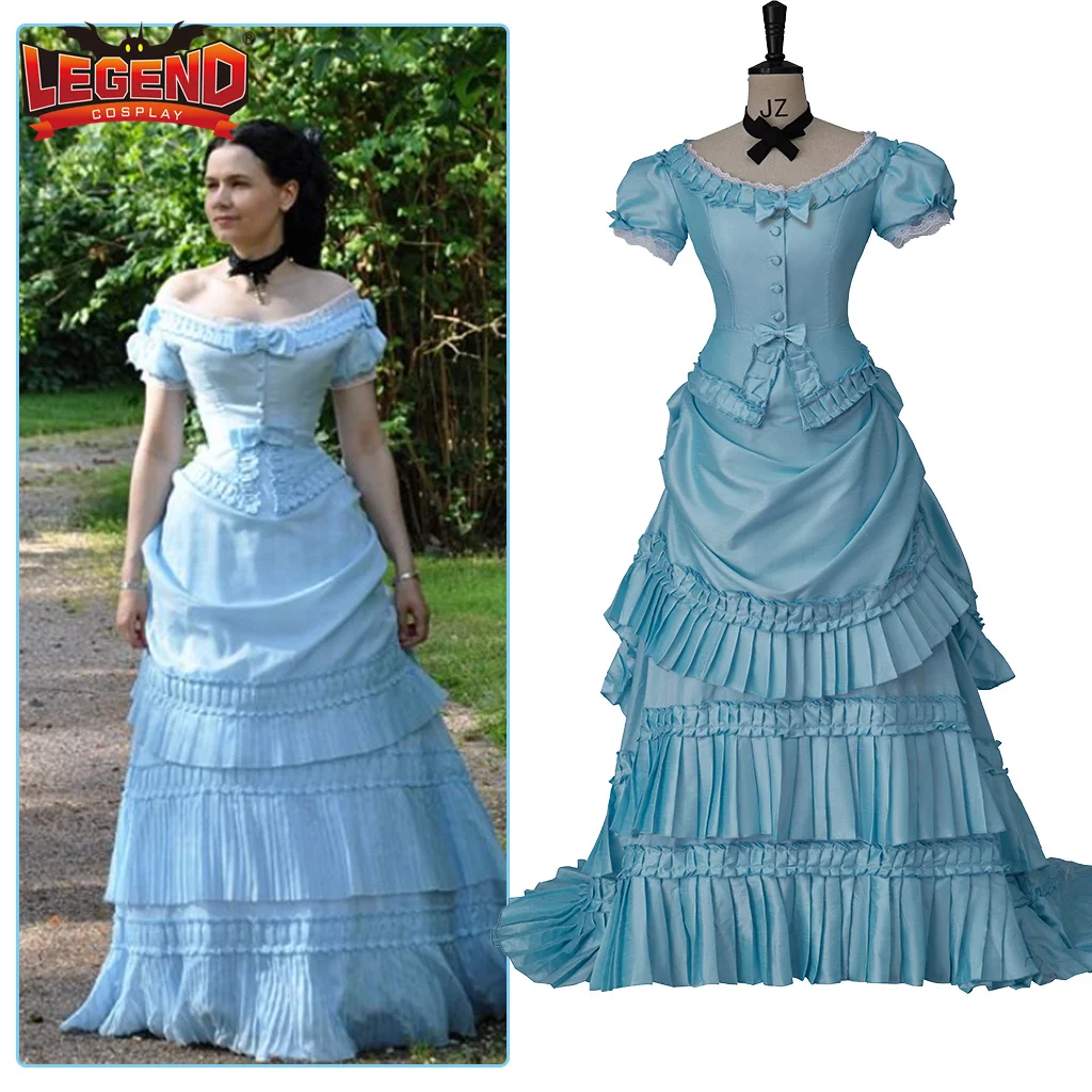 

Blue Victorian Bustle Dress 1860s Off Shoulder Vintage Historical Civil War Costume Wedding Dress Southern Belle Ball Gown Women