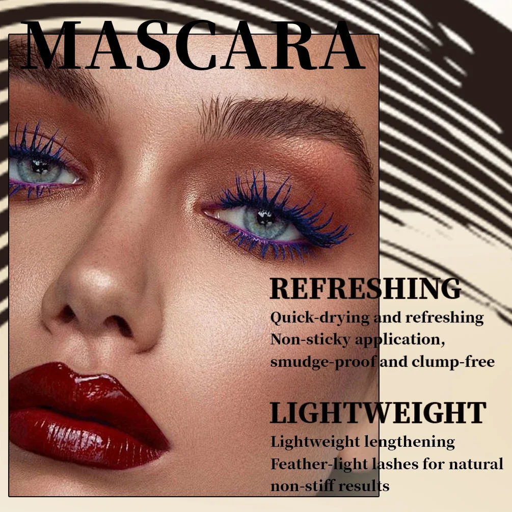 QIBEST Waterproof Mascara Purple Blue Red Mascara Base Long-Lasting Non-Smudge Curling Mascara Eyelash Styling Tools Makeup