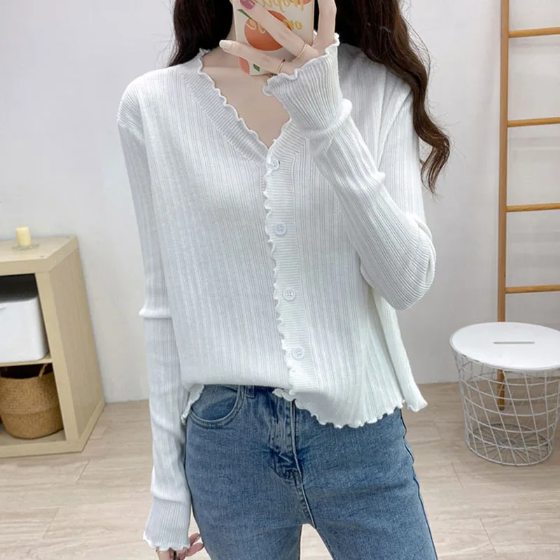 

Женский осенний повседневный однотонный свитер с v-образным вырезом и длинным рукавом, модный топ, зимний офисный женский вязаный кардиган с деревянными ушками, 2025