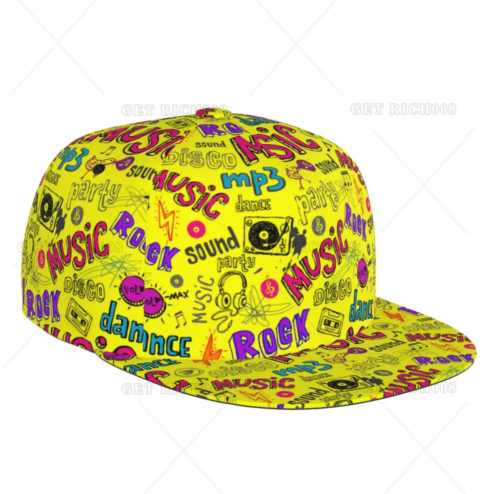 

Rock Music Hip Hop Doodle Caps Fashion Baseball Cap Snapback Hat Flat Brim Women Men Adult Teens Adjustable Print One Size